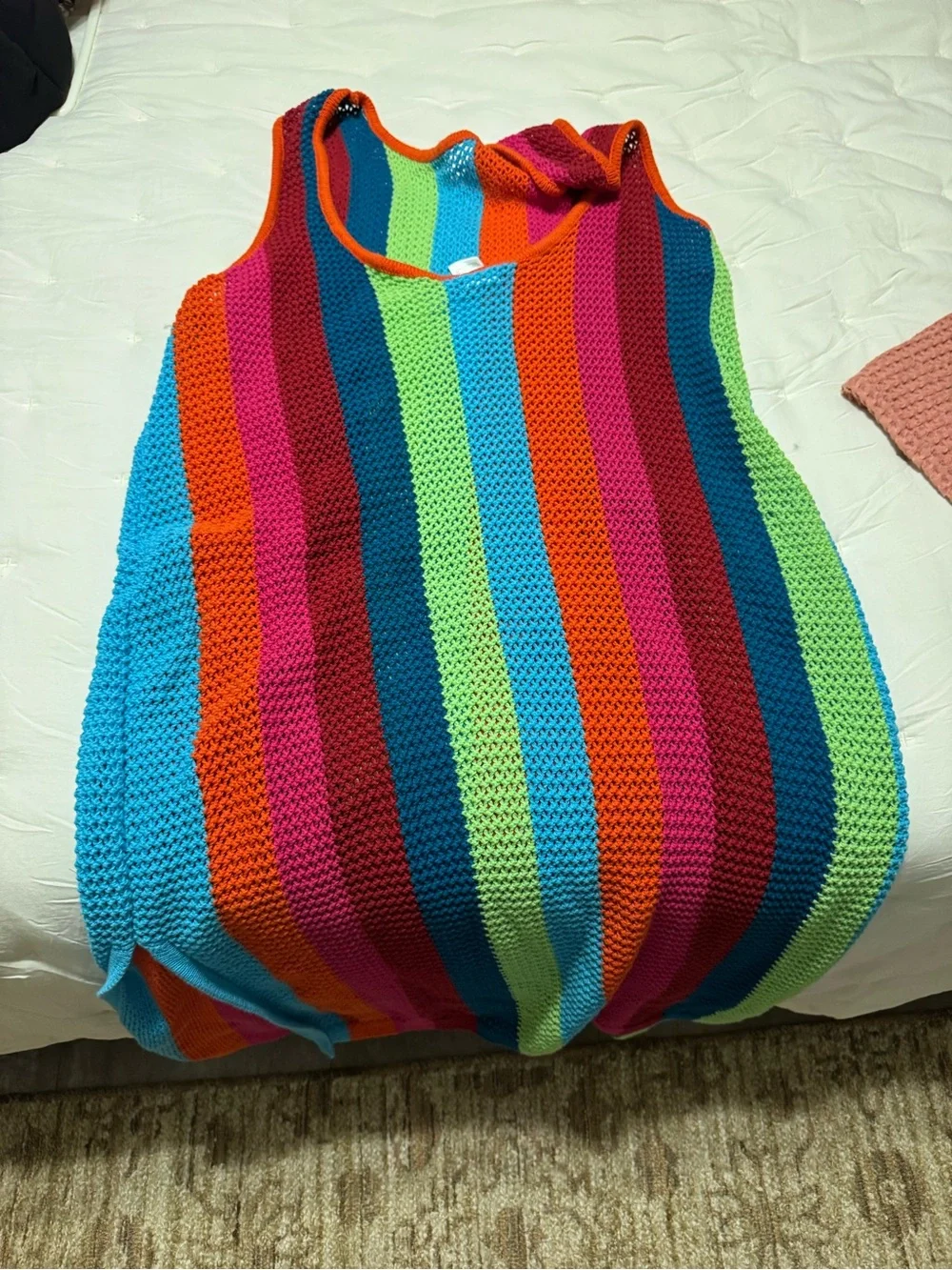 Cover up Rainbow Stripe Knit Dress - Multicolor